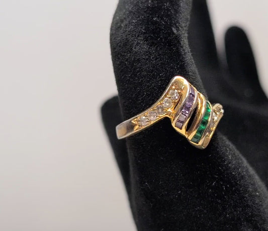 Scarce Roman Amethyst & Emerald Striped Ring - Size 8 - Coiled Ring Design