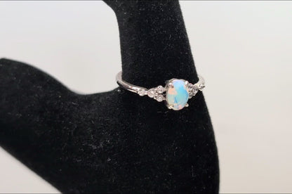 Ethiopian Welo Opal Ring - Size 9 - Stamped FJ - Rhinestone Studded Shoulders