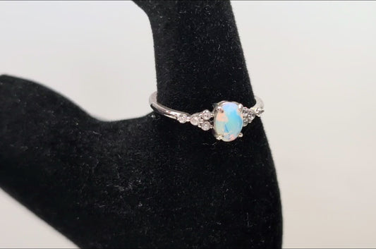Ethiopian Welo Opal Ring - Size 9 - Stamped FJ - Rhinestone Studded Shoulders