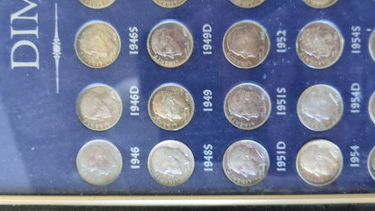 Full Collection of Roosevelt Silver Dimes 1946-1964 - Great Conditions - Dime Collection in Display Case