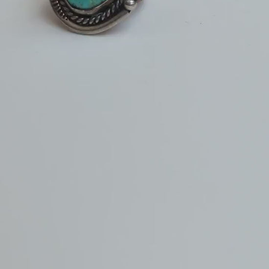 Intricate Sterling Silver Navajo Turquoise Ring - Size 6 - Bright Turquoise Ring - Coiled Dome Ring