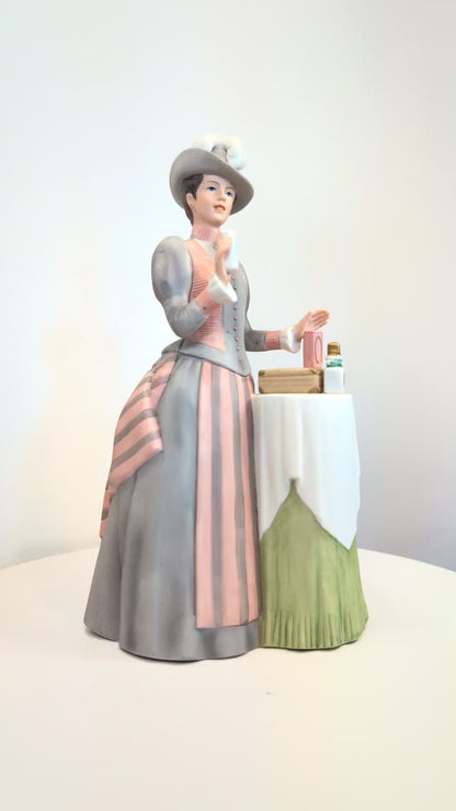 1984 Avon Mrs. Albee Award Porcelain Figurine - Perfume Seller Table - Like New, No Box - Avon Presidents Club Award 1984