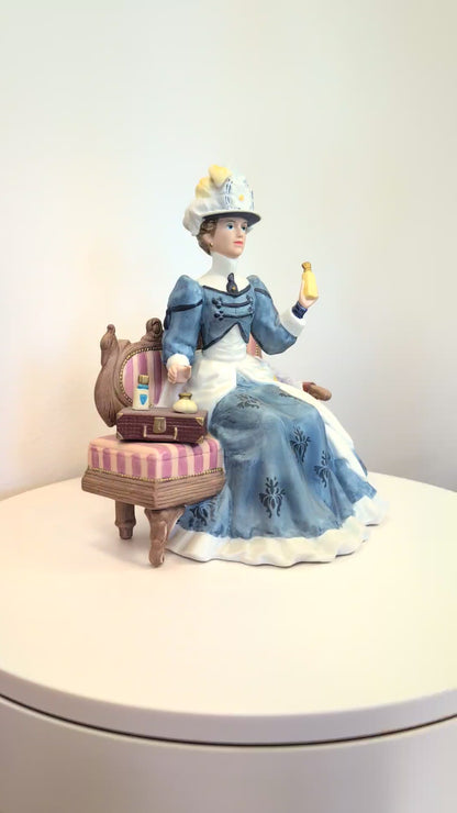 1992 Avon Mrs. Albee Award Porcelain Figurine - Sitting on Couch - Like New, No Box - Avon Presidents Club Award 1992