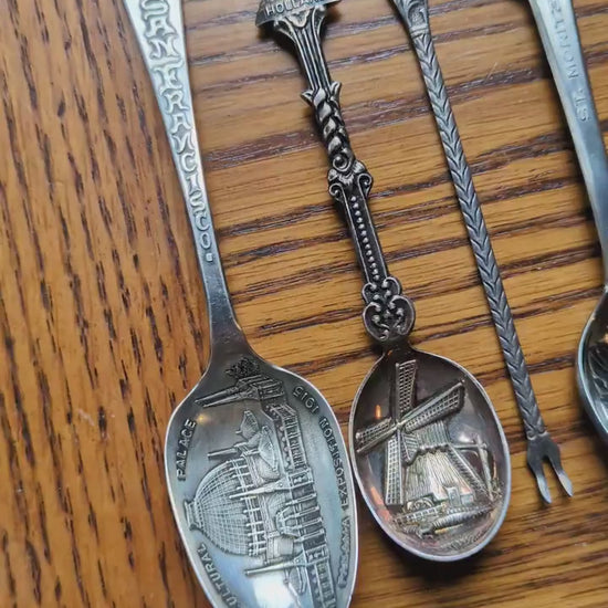 Set of 5 Antique Foreign Silver Souvenir Spoons - Décor & Collections - Silver Spoons and Lobster Fork - Souvenir Silverware