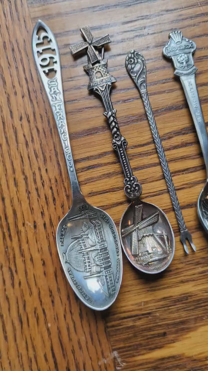 Set of 5 Antique Foreign Silver Souvenir Spoons - Décor & Collections - Silver Spoons and Lobster Fork - Souvenir Silverware