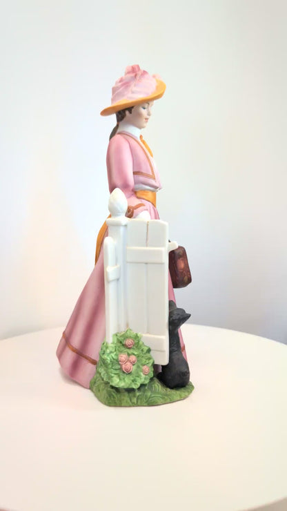 1983 Avon Mrs. Albee Award Porcelain Figurine - Fence and Terrier - Like New, No Box - Avon Presidents Club Award 1983