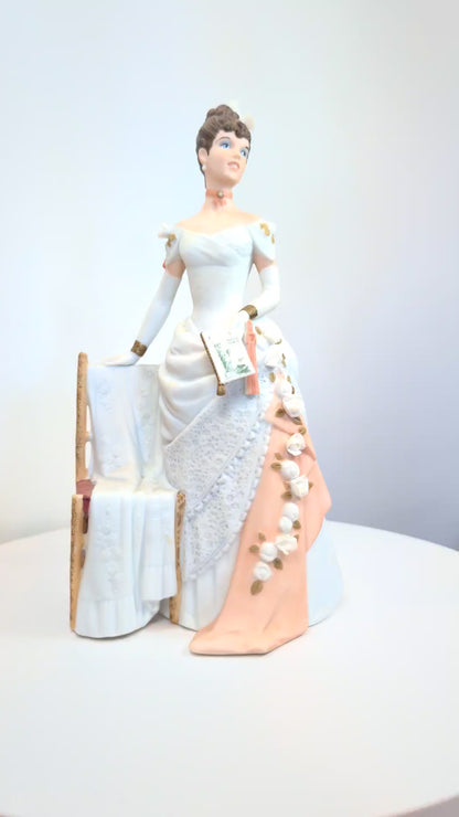 1986 Avon Mrs. Albee Award Porcelain Figurine - White Dress and Chair - Like New, No Box - Avon Presidents Club Award 1986