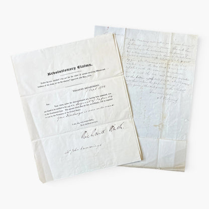 RARE Set of Two 1828 Richard Rush Signed Letters Revolutionary Claims Pension Documents - 1828 Treasury Department Printed Letter Signed Set