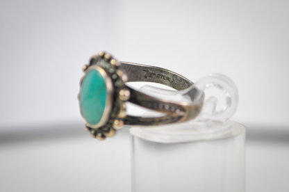 Vintage Size 6 Sterling Silver Oval Shadowbox Turquoise Ring - Vintage Native Turquoise Ring Sz 6