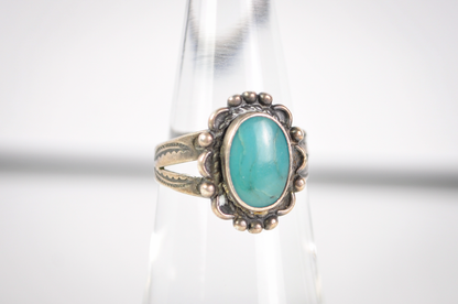 Vintage Size 6 Sterling Silver Oval Shadowbox Turquoise Ring - Vintage Native Turquoise Ring Sz 6