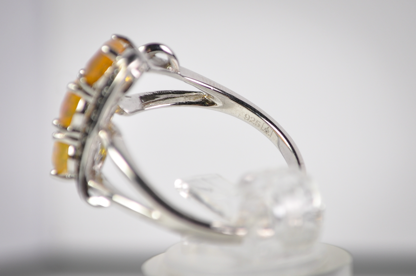 Three-Stone Yellow Gemstone Bypass Ring in 925 Sterling Silver, Size 8 - Sterling Silver Three-Stone Yellow and Black Accent Cocktail Ring