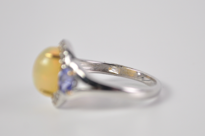 Welo Opal and Tanzanite Statement Ring Sz 7 925 Silver KHR Designer Jewelry - Art Deco Opal Ring with Tanzanite Accents