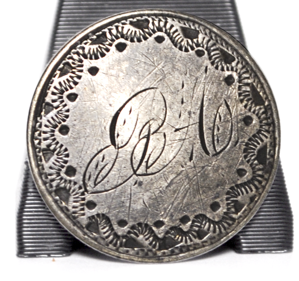 1853 Love Token Button - Initials "BA" - Arrows Adjacent From Date - Antique Love Token Button