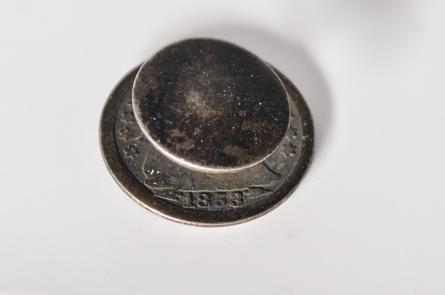 1853 Love Token Button - Initials "BA" - Arrows Adjacent From Date - Antique Love Token Button