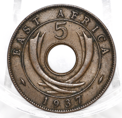 British East Africa 1937 5 Cent Coin - XF Condition - East Africa Coin - Antique African Coin - 3 Million Made