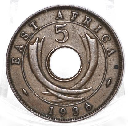 British East Africa 1936 5 Cent Coin - XF/AU Condition - East Africa Coin - Antique African Coin - 1 Million Made