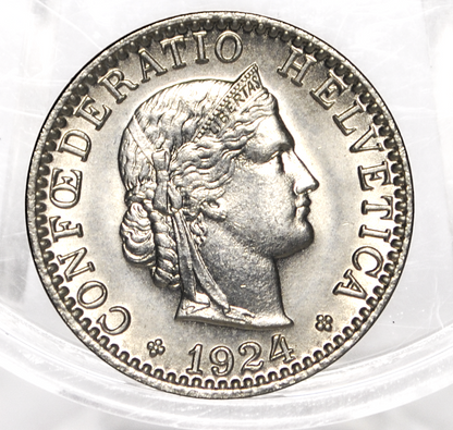 1924 Switzerland 20 Rappen - Choice UNC - 1924 Helvetica 20 Rappen - Swiss 20 Rappen 1924 - Great Coin
