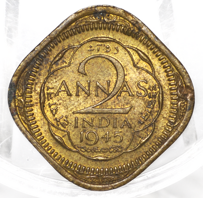 India 2 Annas 1945 - UNC Condition - 1945 India 2 Annas - King George VI