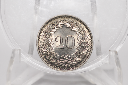 1924 Switzerland 20 Rappen - Choice UNC - 1924 Helvetica 20 Rappen - Swiss 20 Rappen 1924 - Great Coin