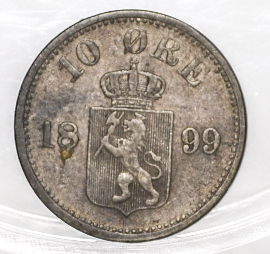 1899 Swedish 10 Ore - XF/AU Condition - King Oscar II - Billon Silver - Swedish Collectible Coins