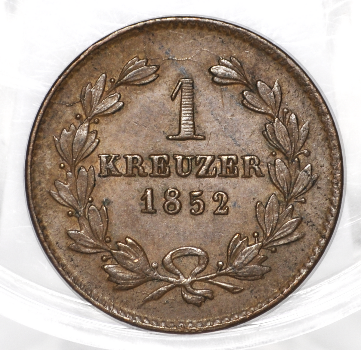 1852 German States 1 Kreuzer - UNC Condition - Grand Duchy of Baden - Leopold, Grand Duke of Baden - German Coins
