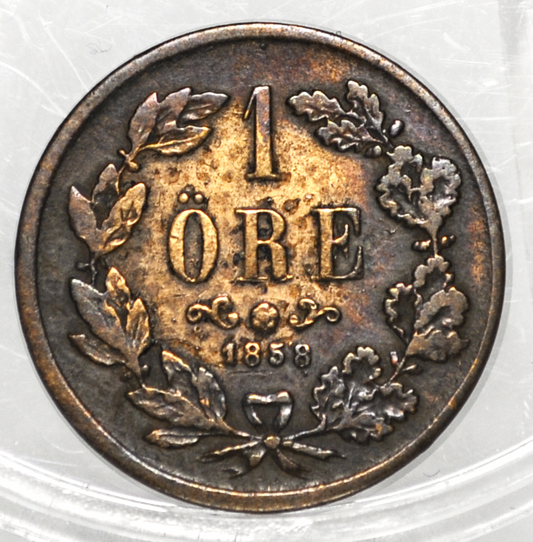 1858 Swedish 1 Ore Coin - King Oscar I - Rarer Date - Great for Birthdays, Collections