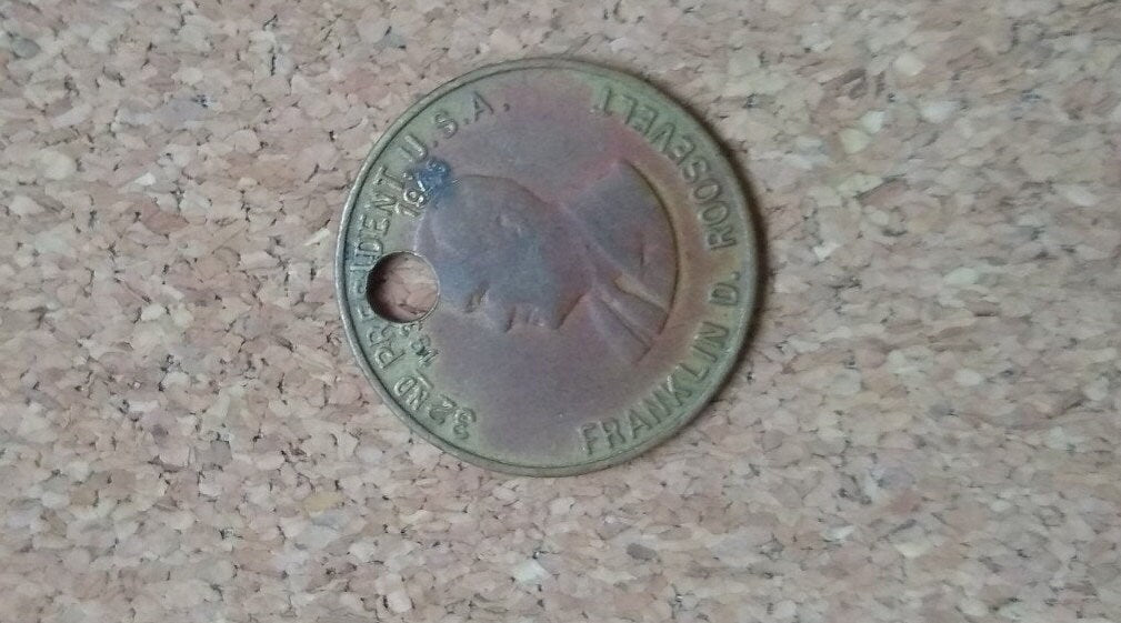 Franklin Roosevelt "A New Deal" Token. Modified for a Necklace