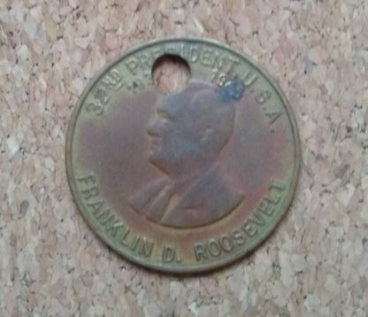 Franklin Roosevelt "A New Deal" Token. Modified for a Necklace