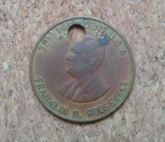 Franklin Roosevelt "A New Deal" Token. Modified for a Necklace