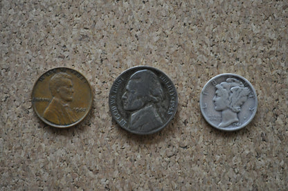 WWII (WW2) War Coin Collection Silver Nickel, Silver Dime, Wheat Penny 1942 - 1944