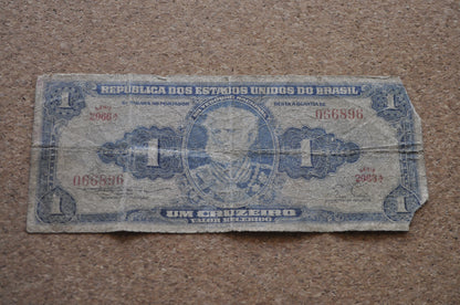 1954 Brazilian 1 Cruzeiro Banknote - One Cruzeiro Paper Note - Marquis of Tamandaré