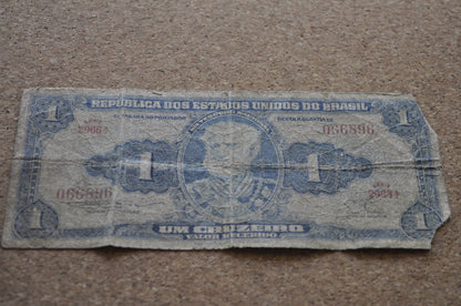 1954 Brazilian 1 Cruzeiro Banknote - One Cruzeiro Paper Note - Marquis of Tamandaré