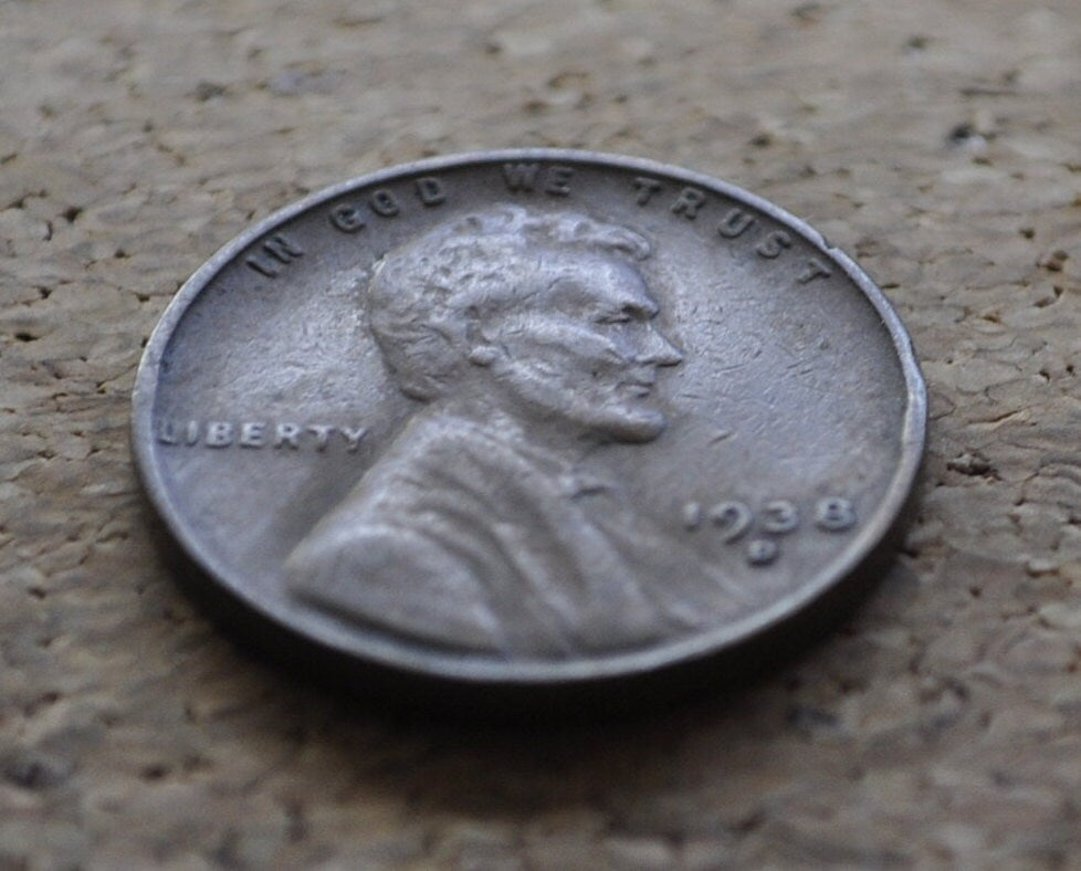 1938-D Wheat Penny - VF to EF (Very Fine to Extremely Fine) Condition - 1938D Wheat Ear Cent