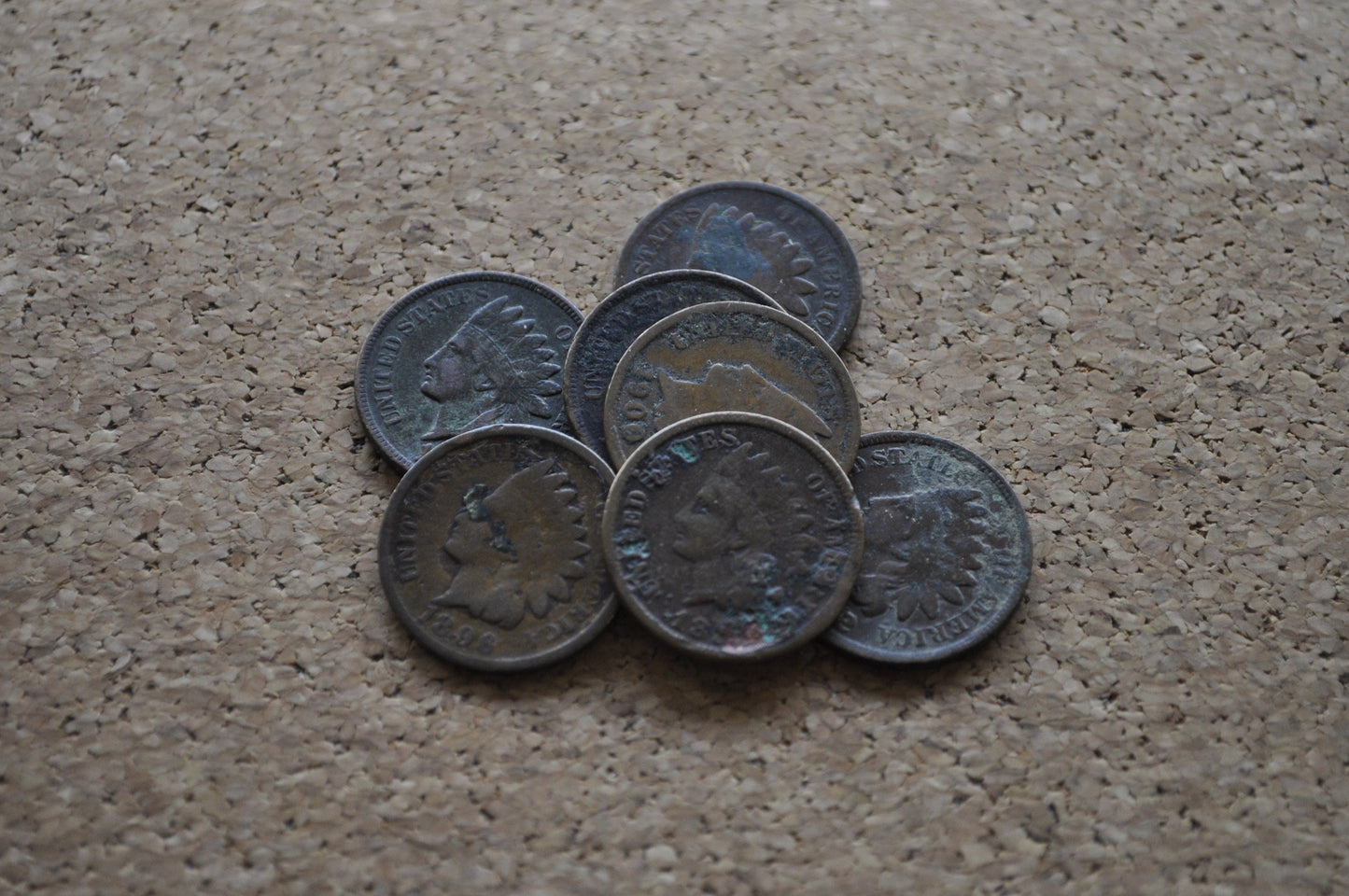 Lot of 10 Indian Head Pennies - Lower grade due to damage, corrosion or stuck on gunk - Unsearched / uncleaned