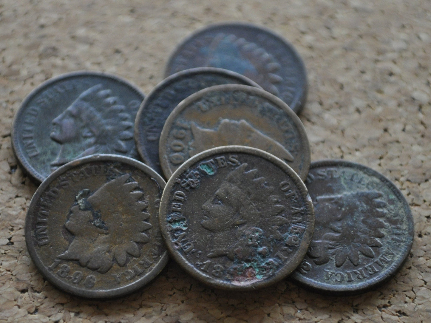 Lot of 10 Indian Head Pennies - Lower grade due to damage, corrosion or stuck on gunk - Unsearched / uncleaned