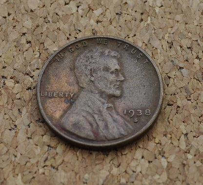 1938-S Wheat Penny - XF (Extremely Fine) Condition - San Francisco Mint - 1938 S Wheat Ear Cent 1938S Lincoln Penny - Good Date