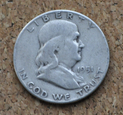 1951 S Franklin Silver Half Dollar - F-XF (Fine to Extremely Fine) Choose by Grade - 1951 S Franklin Half Dollar 1951 S - San Francisco Mint