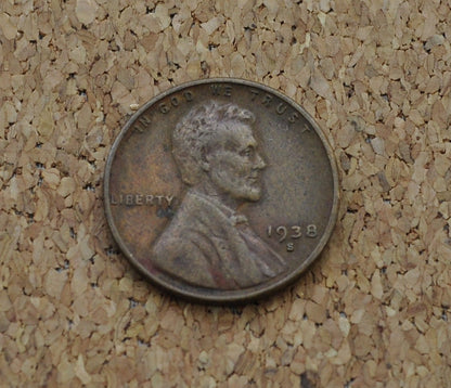 1938-S Wheat Penny - XF (Extremely Fine) Condition - San Francisco Mint - 1938 S Wheat Ear Cent 1938S Lincoln Penny - Good Date