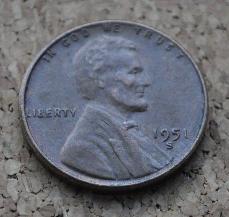 1951 S Wheat Penny - 1951 S Wheat Cent - 1951 San Francisco Mint Penny - 1951 S Penny - 1951 S Cent