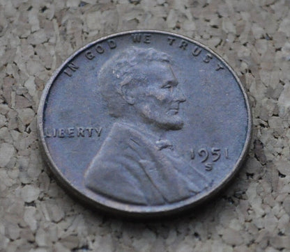 1951 S Wheat Penny - 1951 S Wheat Cent - 1951 San Francisco Mint Penny - 1951 S Penny - 1951 S Cent