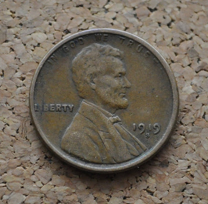1919 S Wheat Penny - VF to EF condition, Great Detail - WWI Era Coin - San Francisco Mint - 1919 S Wheat Cent - 1919 S Penny - 1919 S Cent