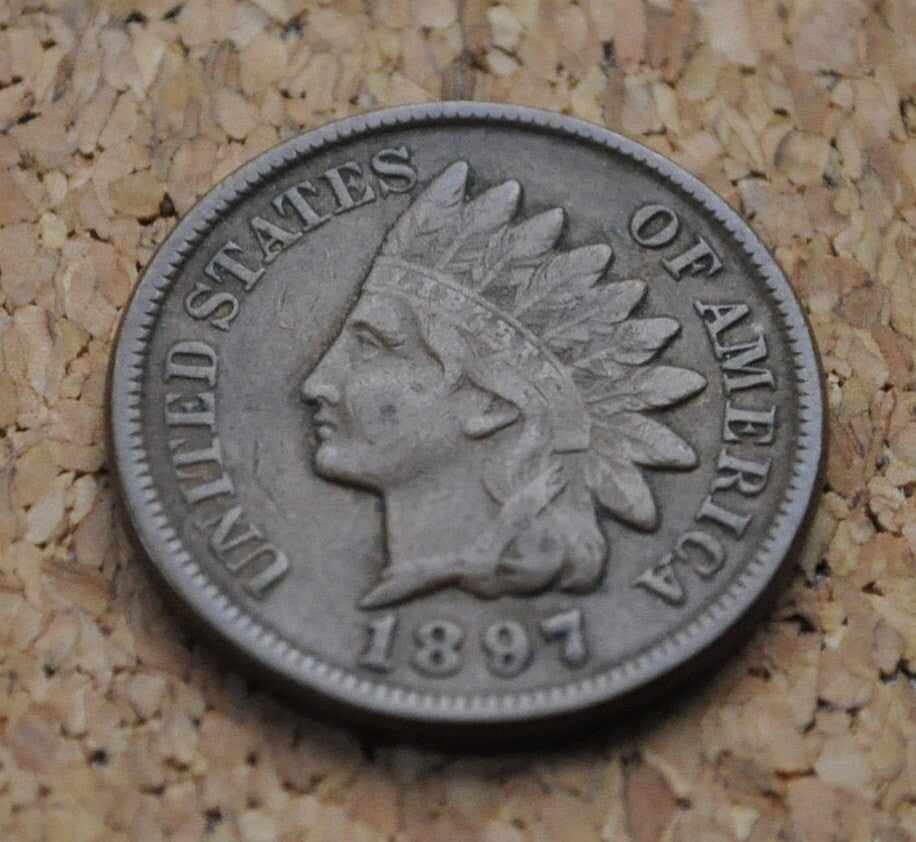 1897 Indian Head Penny - VF (Very Fine) Condition - 1897 Indian Head Cent - Full Liberty Band - Good Date