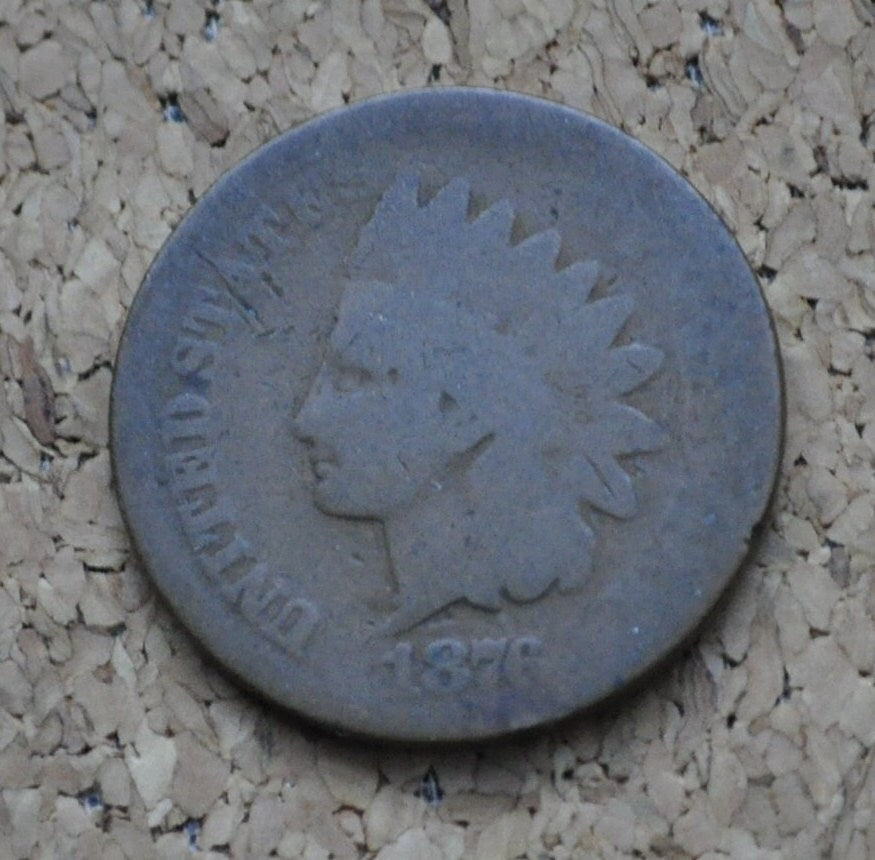 1876 Indian Head Penny - AG (About Good) Grade / Condition - Great Date - 1876 US One Cent - Indian Head Cent 1876
