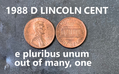 1988 D Lincoln Memorial Penny Cent - Fantastic Condition - 34th Anniversary - Collectible Coin