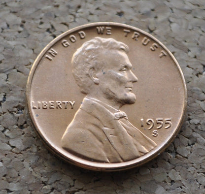 1955 S Wheat Penny - BU - (Uncirculated) - San Francisco Mint - Collectible Coin - 1955 S Wheat Cent
