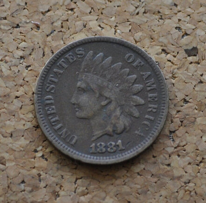 1881 Indian Head Penny - VG (Very Good) Condition / Grade - Great Date - Nearly Full Liberty Band - 1881 Indian Cent - 1881 Cent