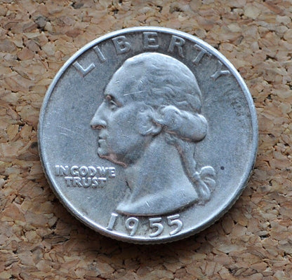 1955 Washington Quarter - XF-AU (Extremely Fine to About Uncirculated) Grade - Philadelphia Mint - 1955-P Quarter - Silver Quarter 1955