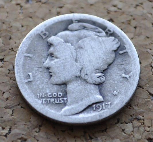 1917 Mercury Dime - AG-G (About Good to Good) - Philadelphia Mint - 1917 P Mercury Dime - Silver Dimes