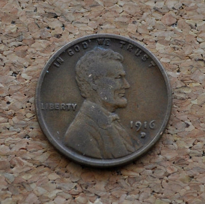 1916-D Wheat Penny - F (Fine) - Denver Mint - World War I Era Coin - 1916 D Wheat Ear Cent