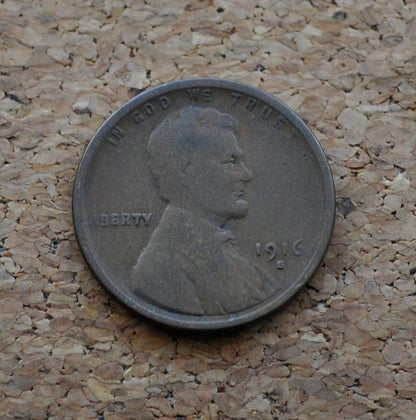 1916-S Wheat Penny - G (Good) to VG (Very Good) - San Francisco Mint - World War I Era Coin - 1916 S Wheat Ear Cent - Good Date / Mint
